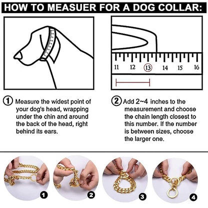 Stainless Steel Dog Chain Collar with Secure Lock and Polished Edges, Adjustable 10-28in