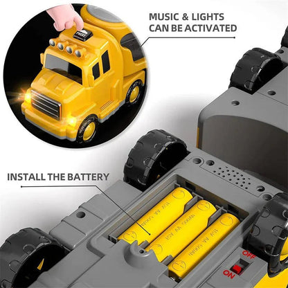Construction Truck Toy Set With Carrier And Ramp, 5-Piece Playset