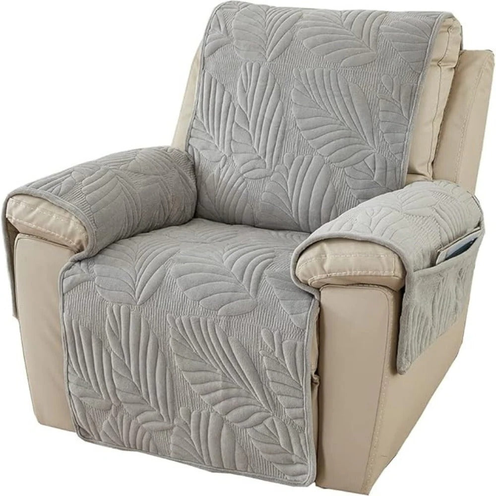 Recliner Slipcover with Non-Slip Backing and Stretch Fit, Microfiber Leaf Pattern