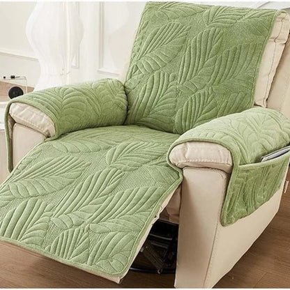 Recliner Slipcover with Non-Slip Backing and Stretch Fit, Microfiber Leaf Pattern