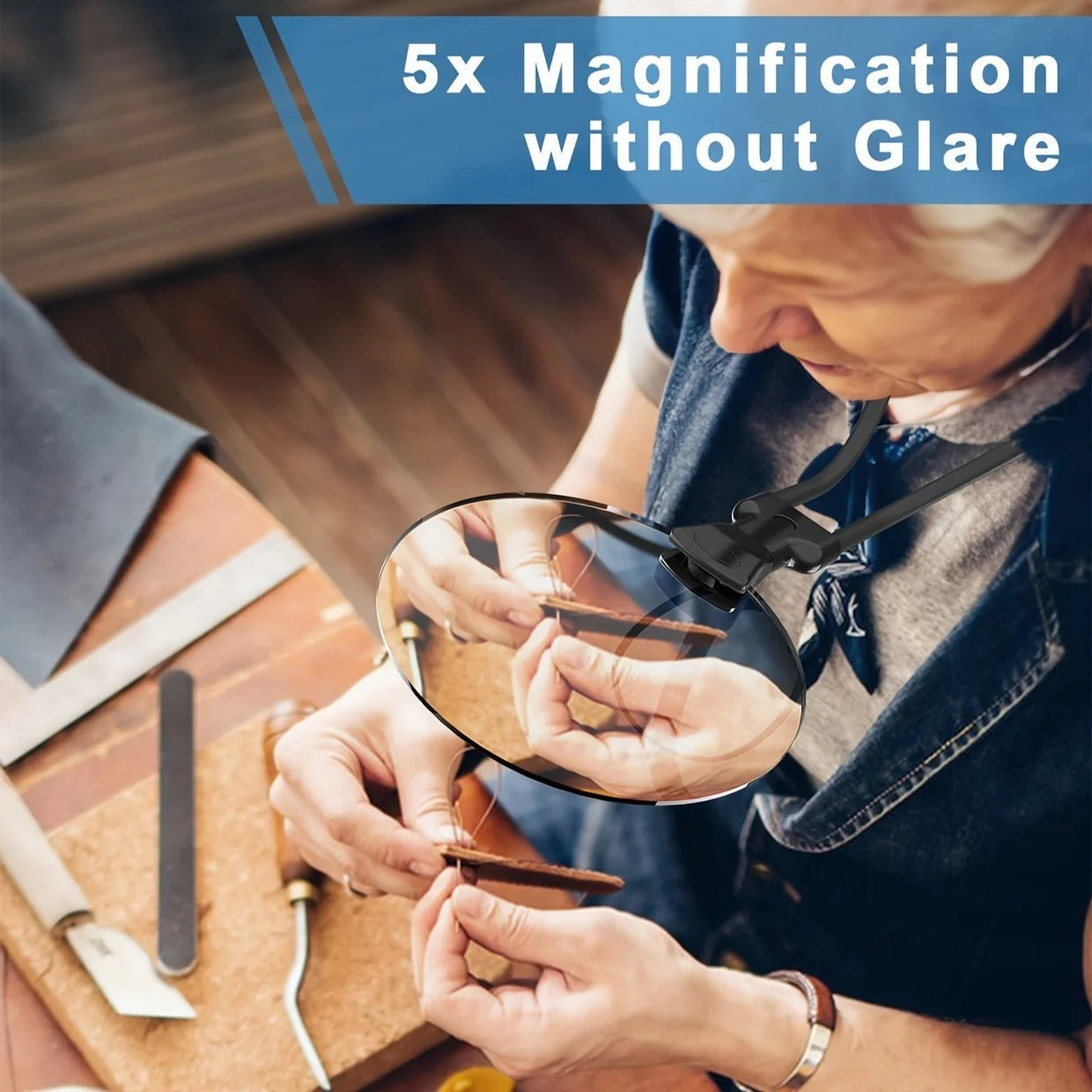 Hands-Free Magnifier with 5x Optical Lens and Flexible Gooseneck, Neck Strap Mount