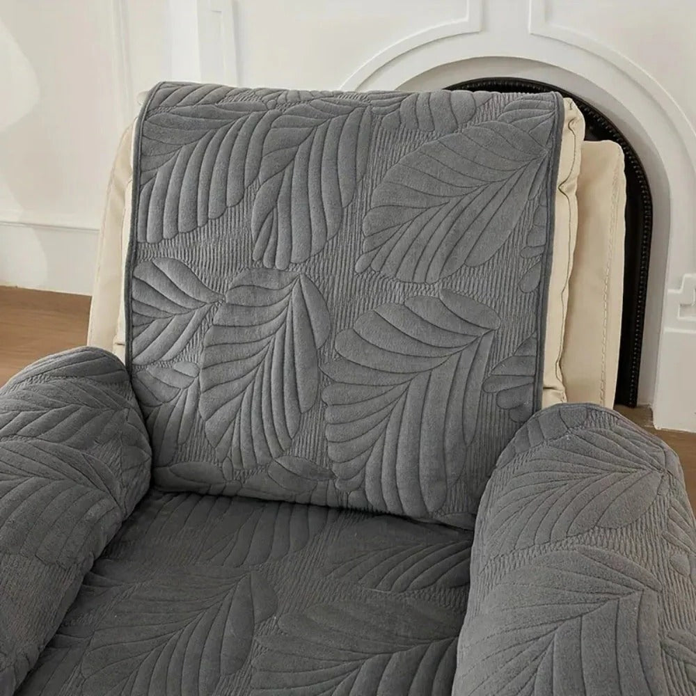 Recliner Slipcover with Non-Slip Backing and Stretch Fit, Microfiber Leaf Pattern
