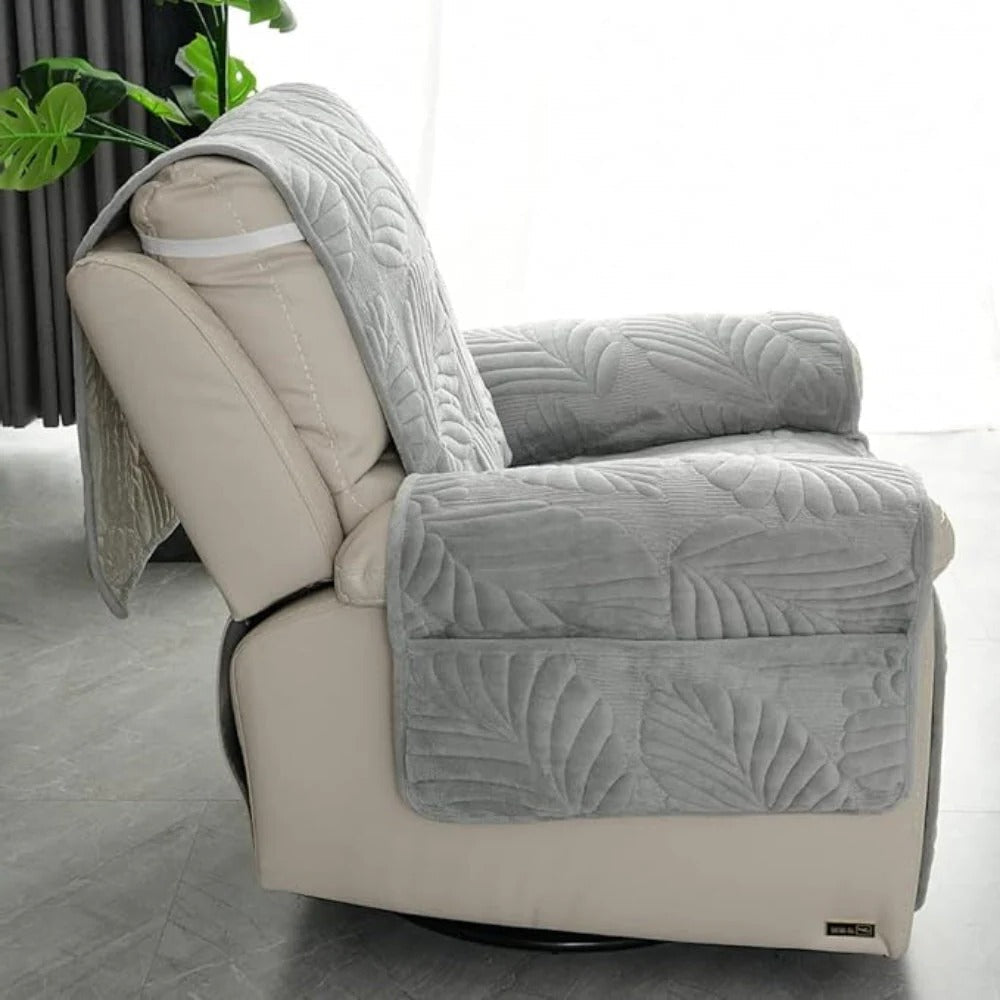 Recliner Slipcover with Non-Slip Backing and Stretch Fit, Microfiber Leaf Pattern
