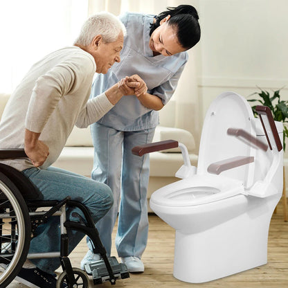 Bathroom Safety Rail with Adjustable Tilt Armrests and Solid Wood Handles, 520 lb Capacity