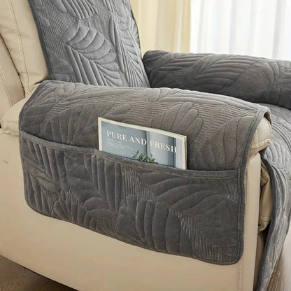Recliner Slipcover with Non-Slip Backing and Stretch Fit, Microfiber Leaf Pattern