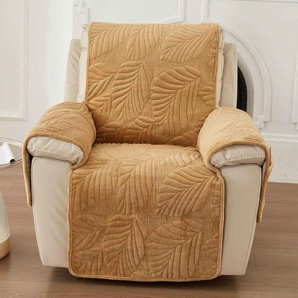 Recliner Slipcover with Non-Slip Backing and Stretch Fit, Microfiber Leaf Pattern