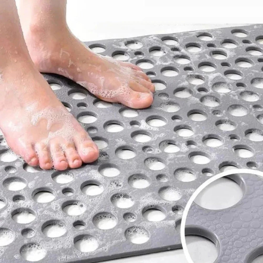 Shower Safety Mat with Suction Cups and Raised Traction Bumps, Mildew Resistant