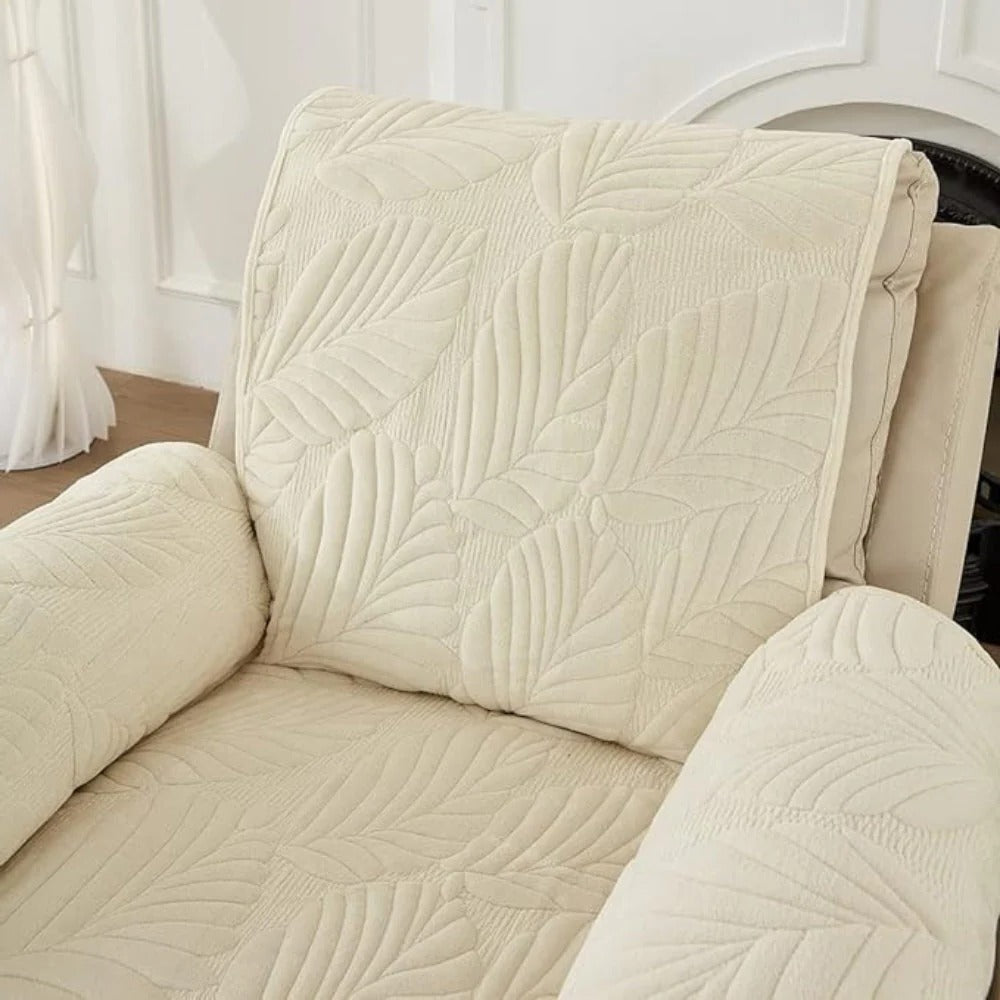 Recliner Slipcover with Non-Slip Backing and Stretch Fit, Microfiber Leaf Pattern