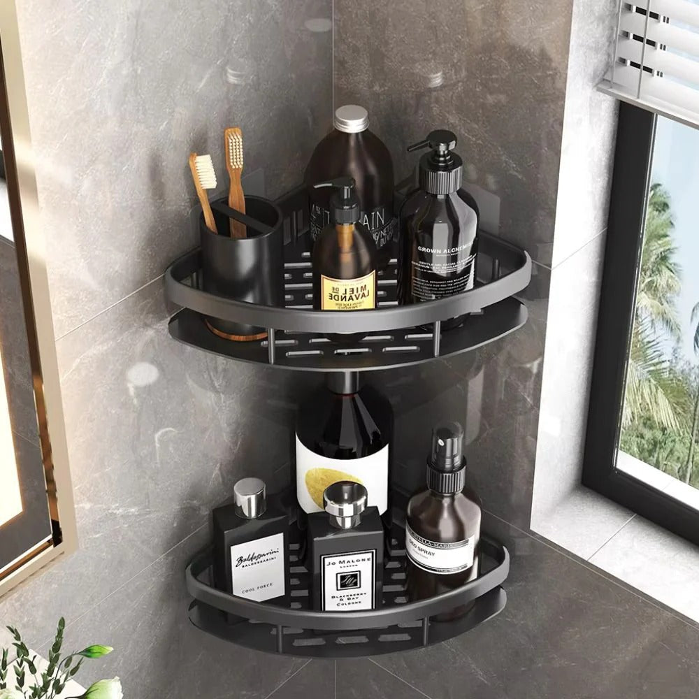 Corner Shower Caddy with No-Drill Adhesive and Removable Hook, Rust-Resistant Aluminum