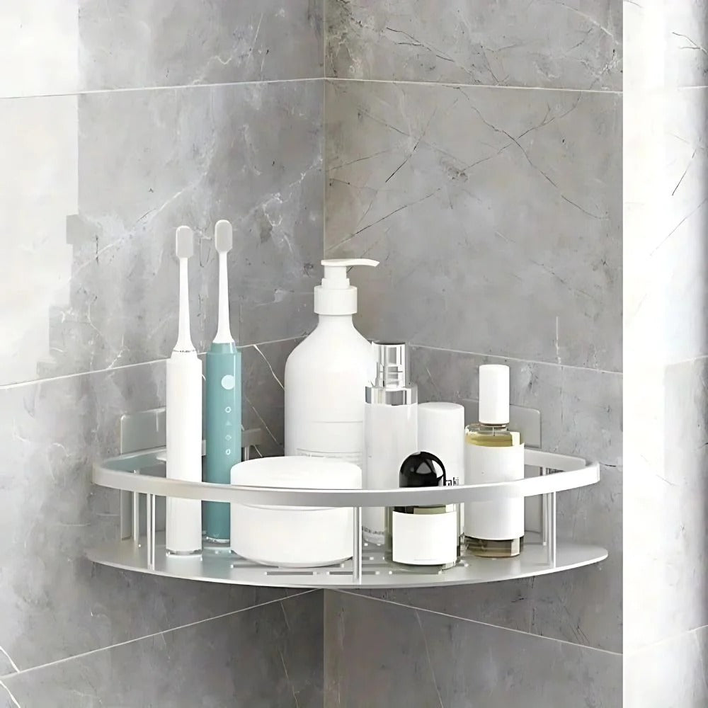 Corner Shower Caddy with No-Drill Adhesive and Removable Hook, Rust-Resistant Aluminum