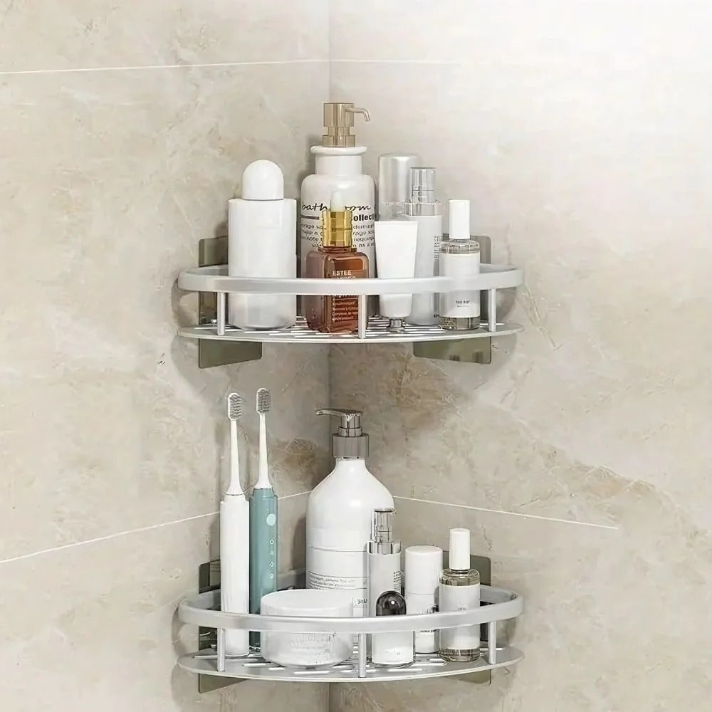Corner Shower Caddy with No-Drill Adhesive and Removable Hook, Rust-Resistant Aluminum