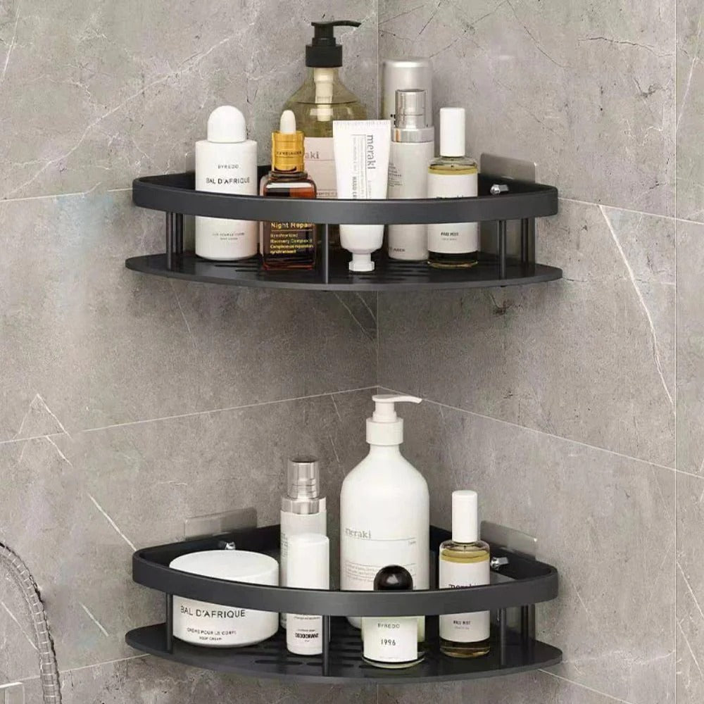 Corner Shower Caddy with No-Drill Adhesive and Removable Hook, Rust-Resistant Aluminum
