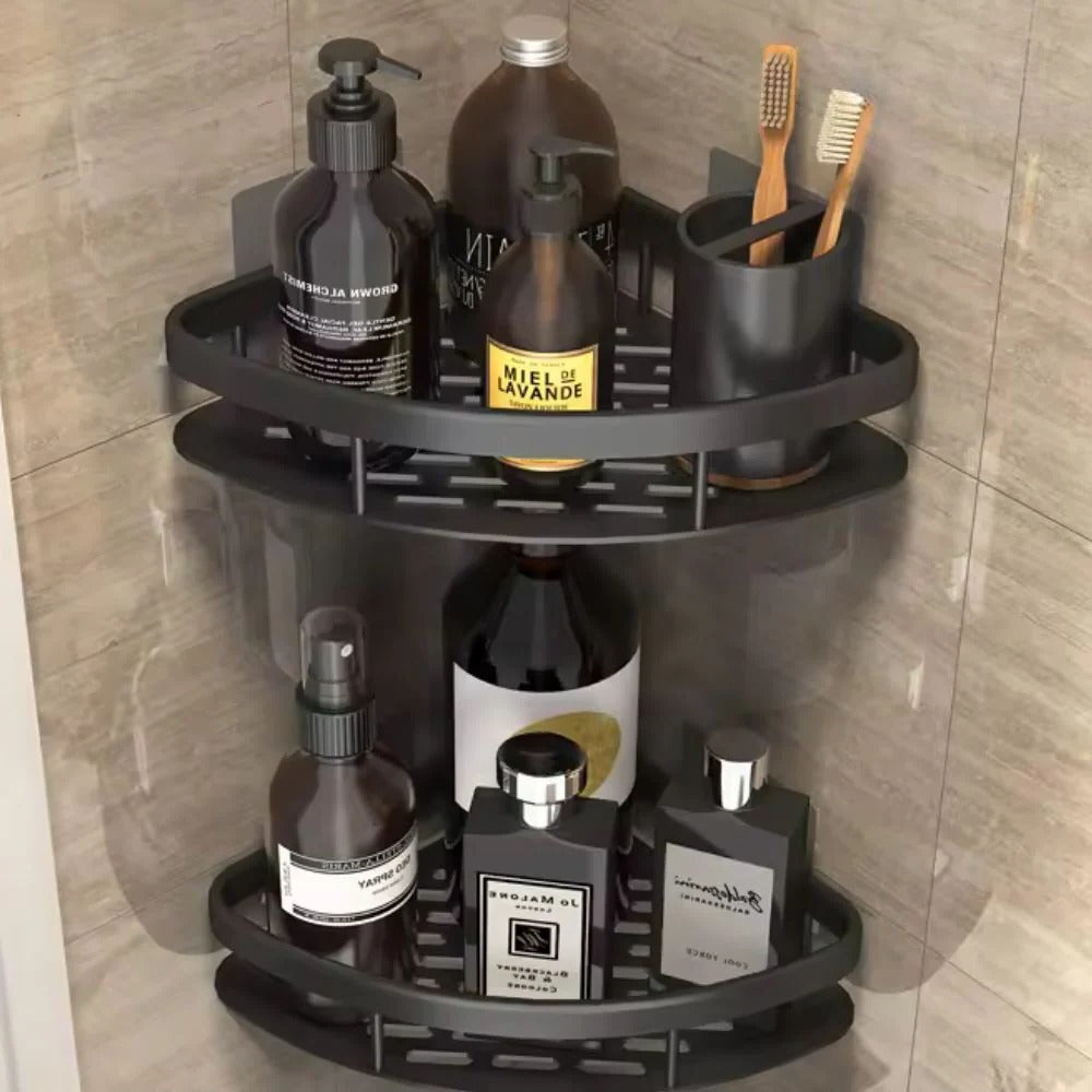 Corner Shower Caddy with No-Drill Adhesive and Removable Hook, Rust-Resistant Aluminum