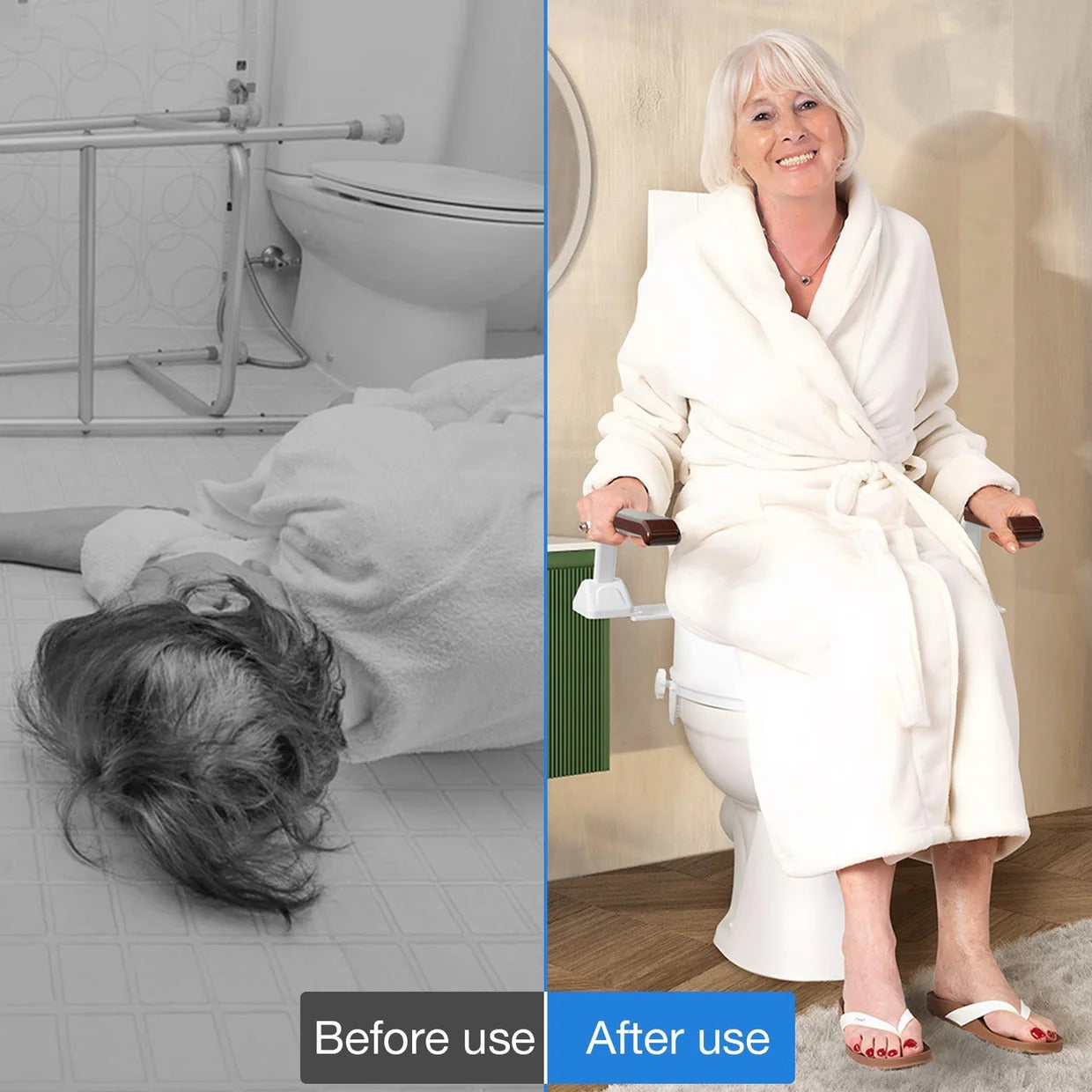 Bathroom Safety Rail with Adjustable Tilt Armrests and Solid Wood Handles, 520 lb Capacity