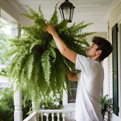 Artificial Boston Fern Plant, UV-Resistant Lifelike Outdoor Decor