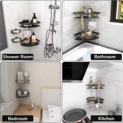 Corner Shower Caddy with No-Drill Adhesive and Removable Hook, Rust-Resistant Aluminum