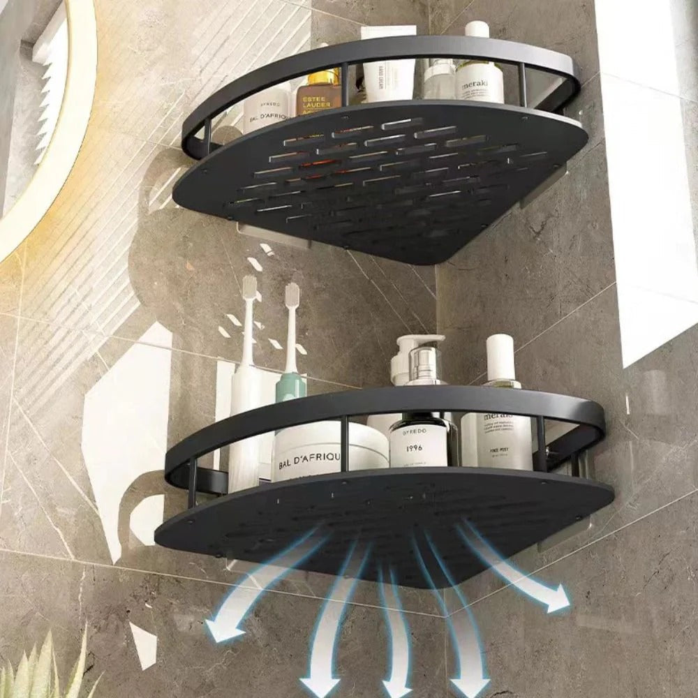 Corner Shower Caddy with No-Drill Adhesive and Removable Hook, Rust-Resistant Aluminum
