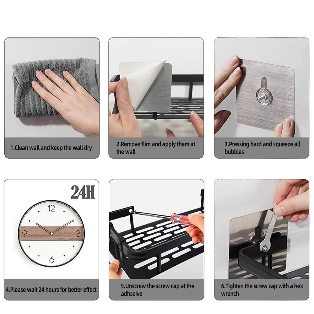 Corner Shower Caddy with No-Drill Adhesive and Removable Hook, Rust-Resistant Aluminum