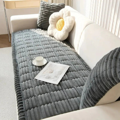 Sofa Cover with Pleated Edge and Plush Padding, Anti-Slip Rubber Backing, Machine Washable