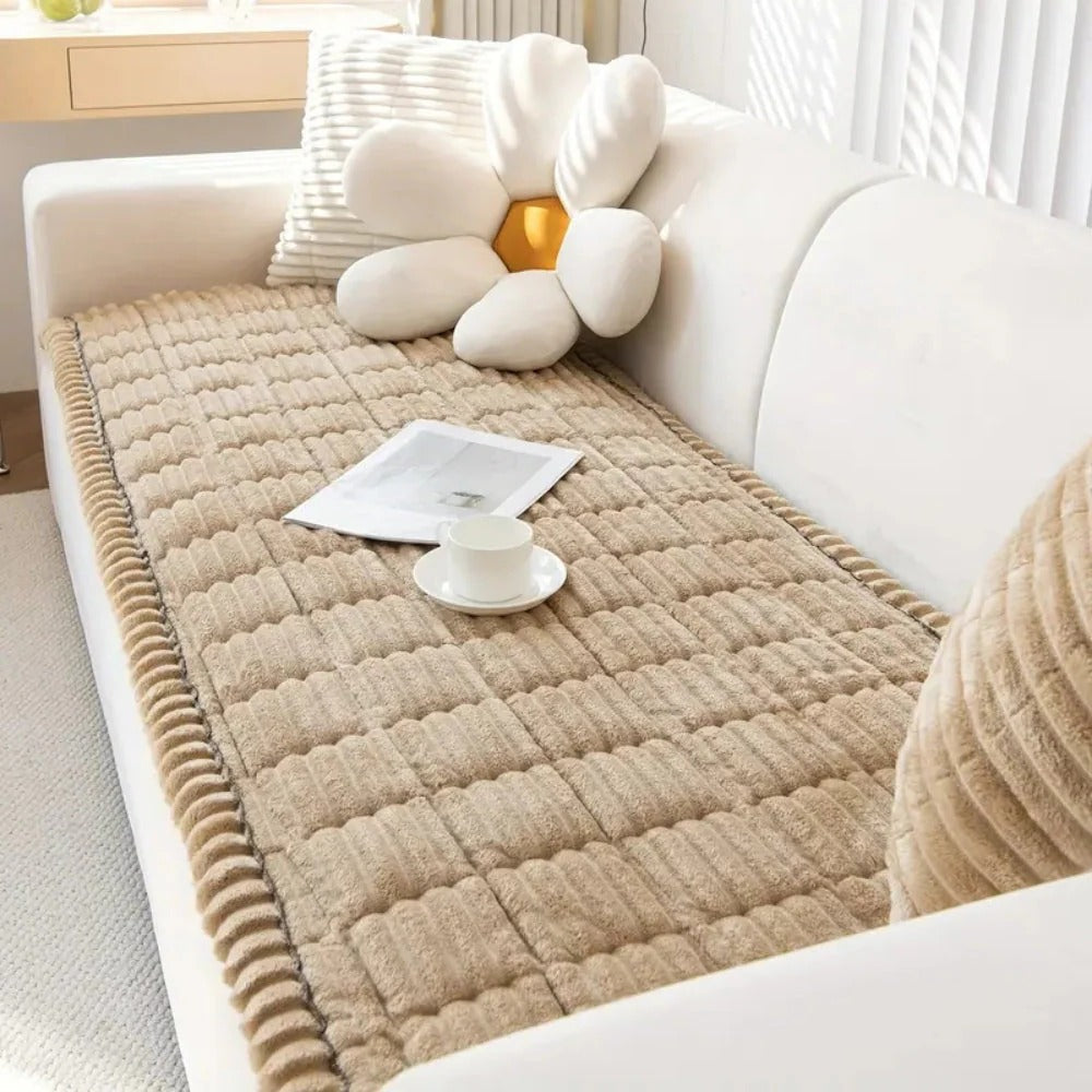 Sofa Cover with Pleated Edge and Plush Padding, Anti-Slip Rubber Backing, Machine Washable