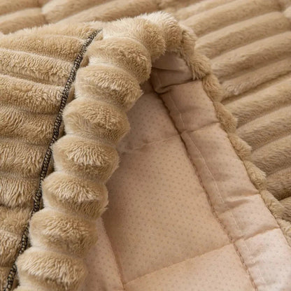 Sofa Cover with Pleated Edge and Plush Padding, Anti-Slip Rubber Backing, Machine Washable