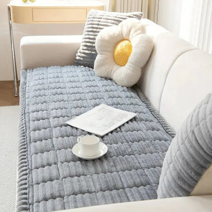Sofa Cover with Pleated Edge and Plush Padding, Anti-Slip Rubber Backing, Machine Washable