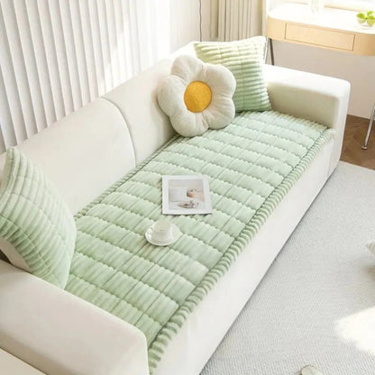 Sofa Cover with Pleated Edge and Plush Padding, Anti-Slip Rubber Backing, Machine Washable