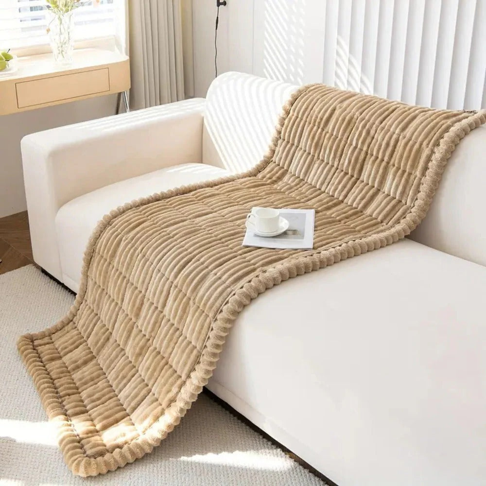 Sofa Cover with Pleated Edge and Plush Padding, Anti-Slip Rubber Backing, Machine Washable