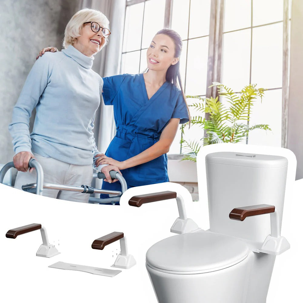 Bathroom Safety Rail with Adjustable Tilt Armrests and Solid Wood Handles, 520 lb Capacity