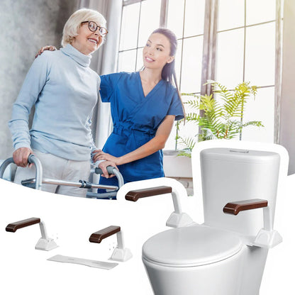 Bathroom Safety Rail with Adjustable Tilt Armrests and Solid Wood Handles, 520 lb Capacity