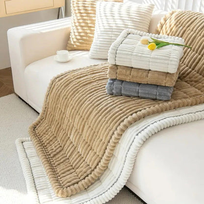 Sofa Cover with Pleated Edge and Plush Padding, Anti-Slip Rubber Backing, Machine Washable