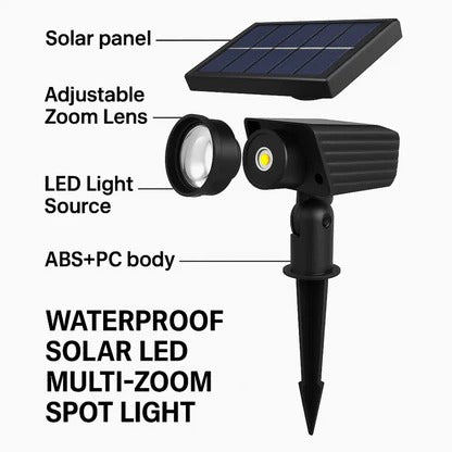 Solar LED Spot Light Adjustable Multi-Zoom Beam Rechargeable Outdoor Garden Pathway Lighting
