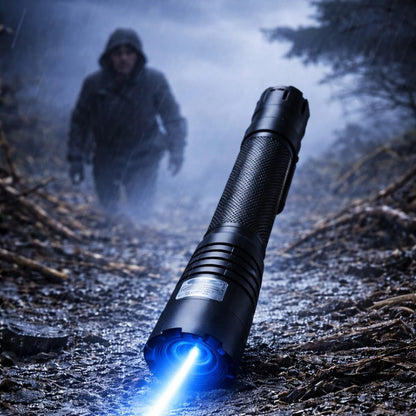 Laser Flashlight with Blue Beam and Adjustable Focus, Rechargeable Aluminum Body