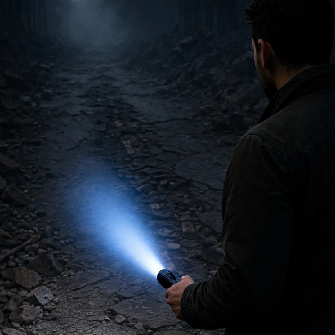 Laser Flashlight with Blue Beam and Adjustable Focus, Rechargeable Aluminum Body