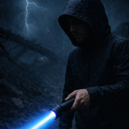 Laser Flashlight with Blue Beam and Adjustable Focus, Rechargeable Aluminum Body