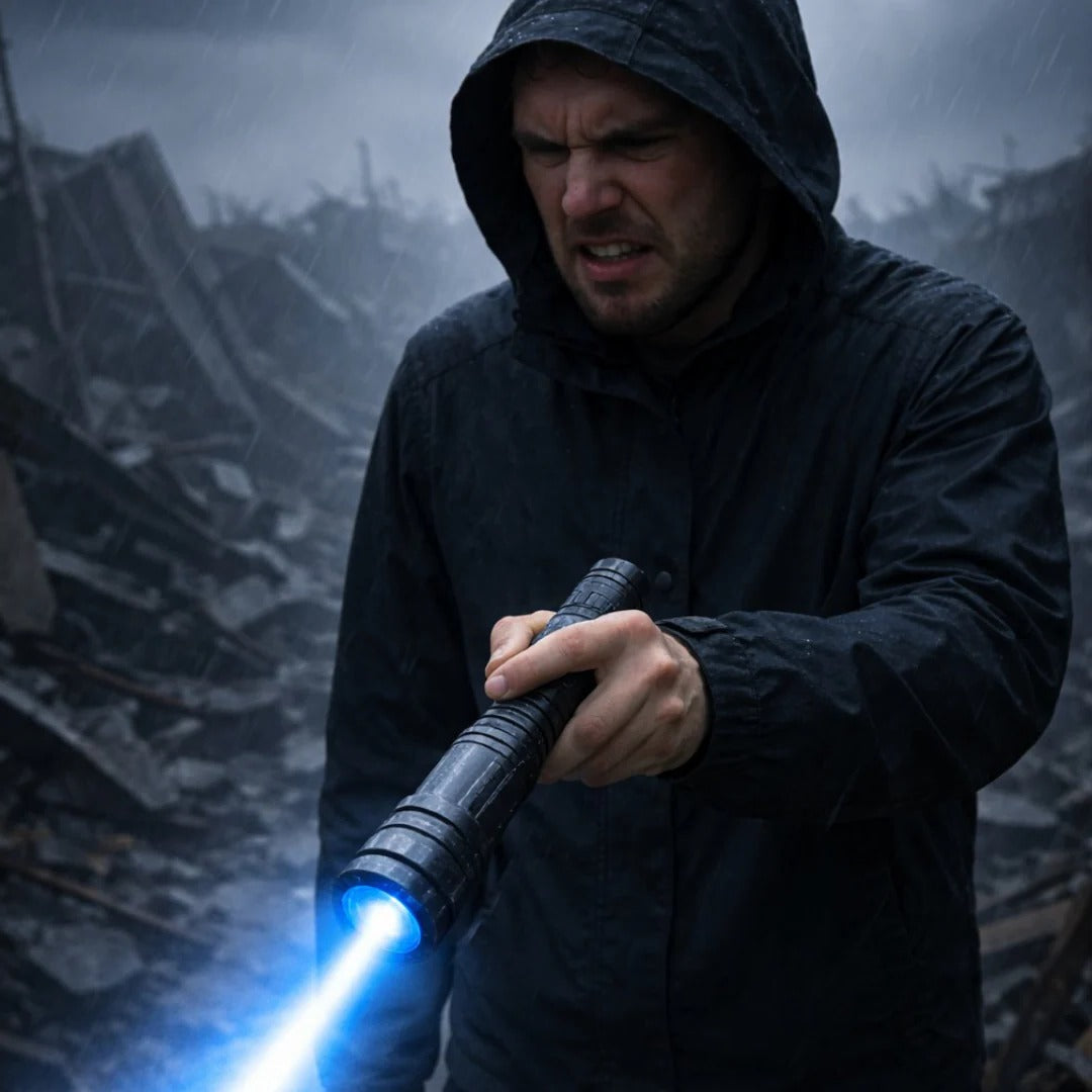 Laser Flashlight with Blue Beam and Adjustable Focus, Rechargeable Aluminum Body
