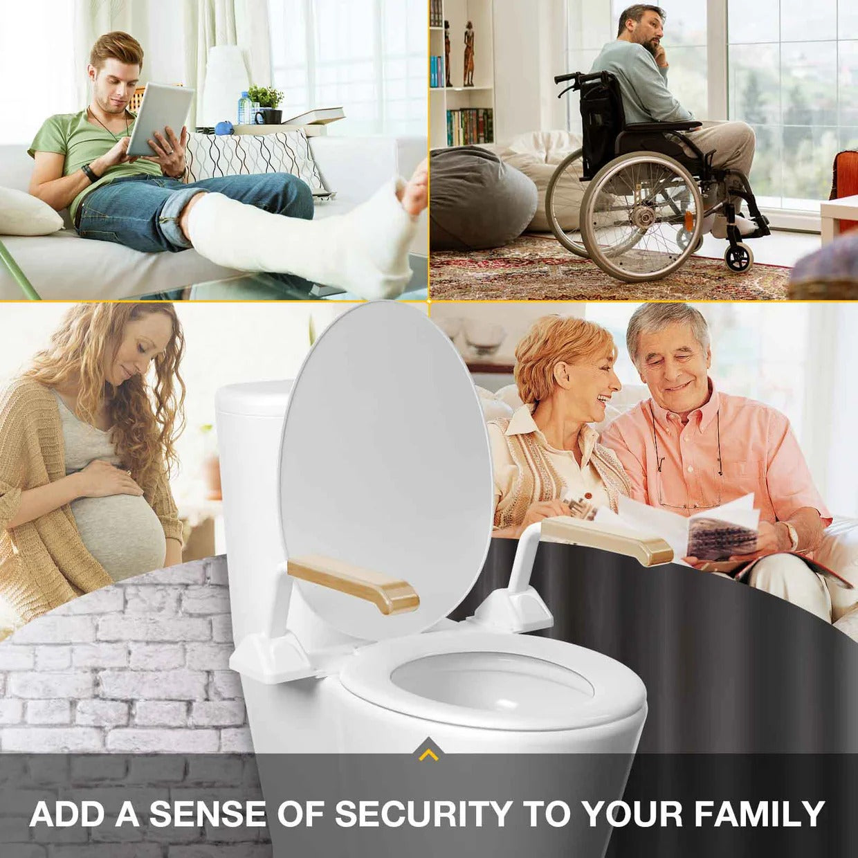 Bathroom Safety Rail with Adjustable Tilt Armrests and Solid Wood Handles, 520 lb Capacity