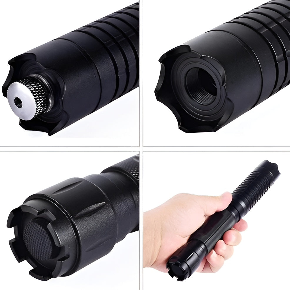 Tactical Flashlight With Integrated Green Laser Sight And Zoomable Beam