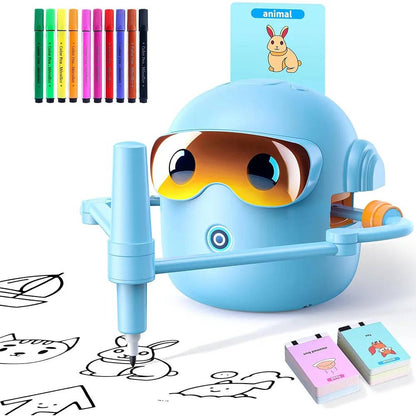 Drawing Robot for Kids with 100 Cards and 16 Washable Markers, Rechargeable STEM Toy