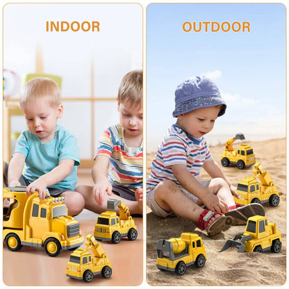 Construction Truck Set with Carrier Trailer and Friction Mini Vehicles, Lights for Ages 3+