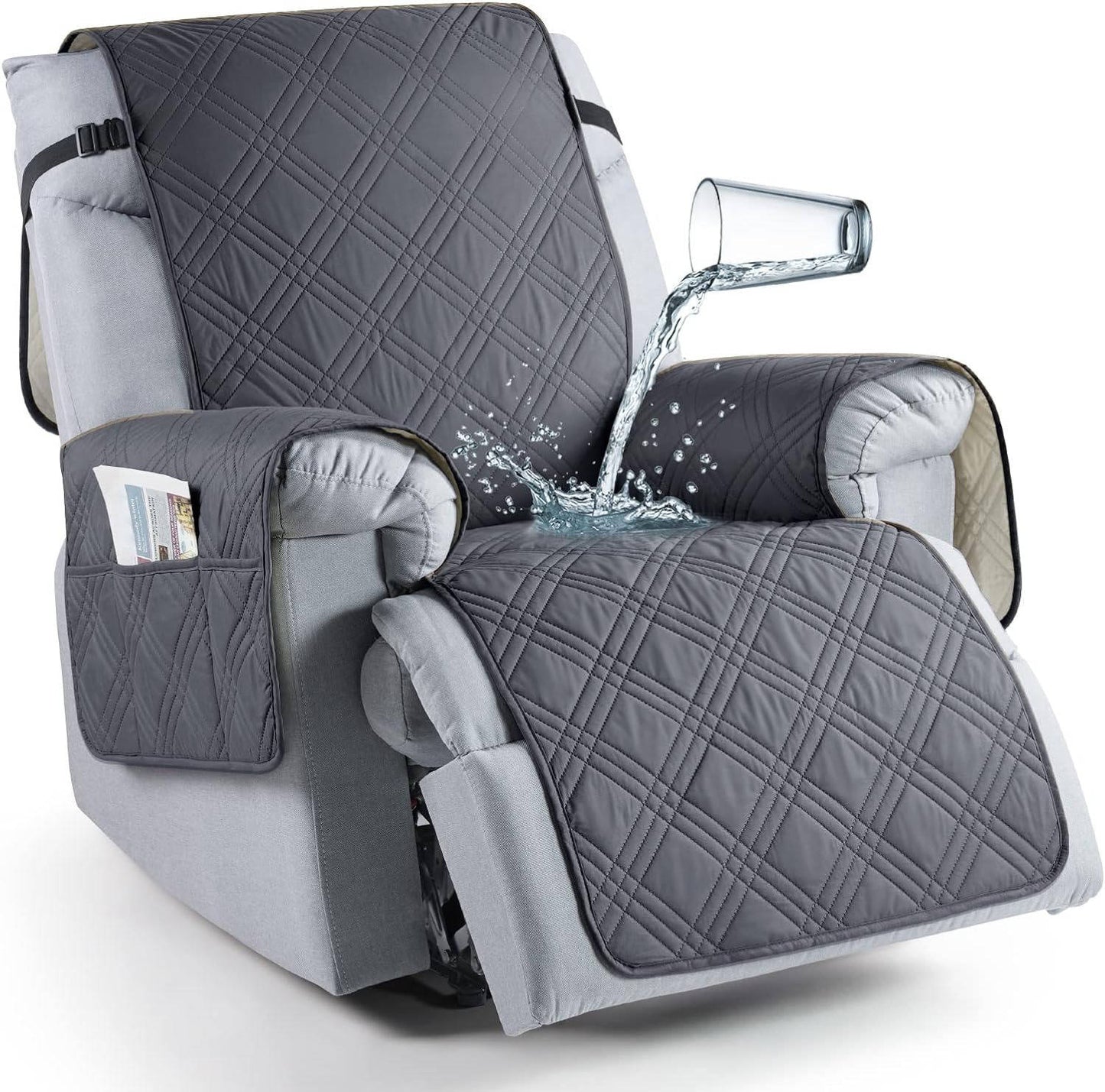 Recliner Chair Covers Waterproof Machine-Washable Non-Slip Elastic Skirt