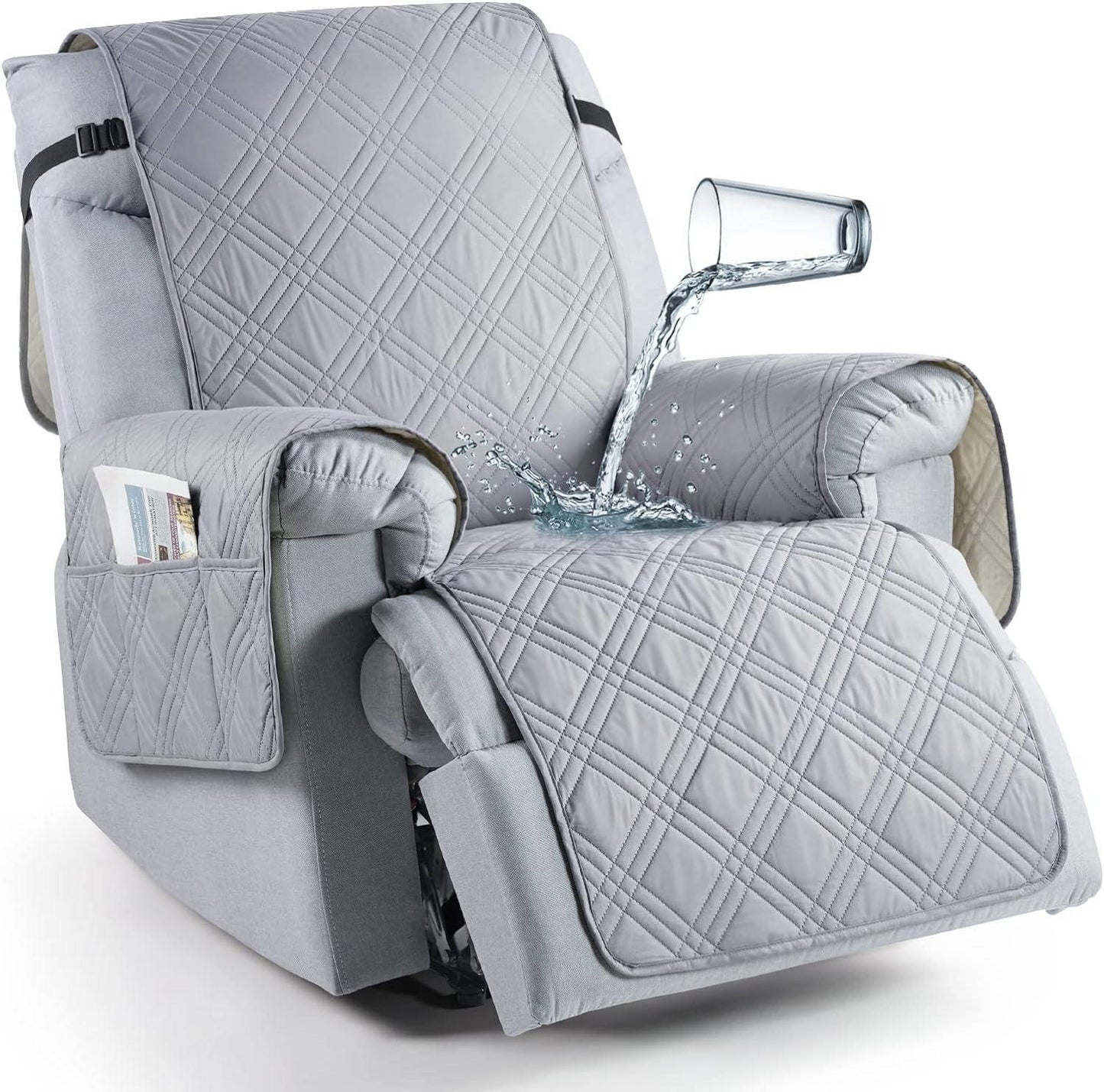 Recliner Chair Covers Waterproof Machine-Washable Non-Slip Elastic Skirt
