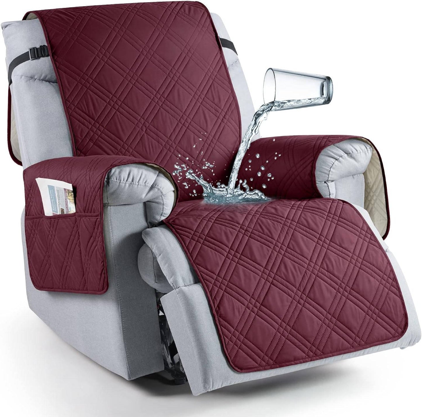 Recliner Chair Covers Waterproof Machine-Washable Non-Slip Elastic Skirt
