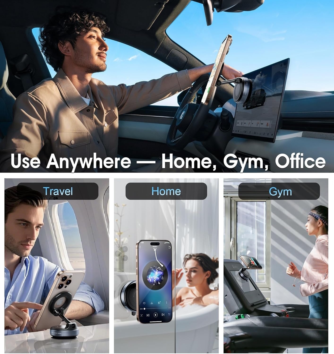 Magnetic Car Phone Mount with Twist Lock Suction and 360 Degree Foldable Arm