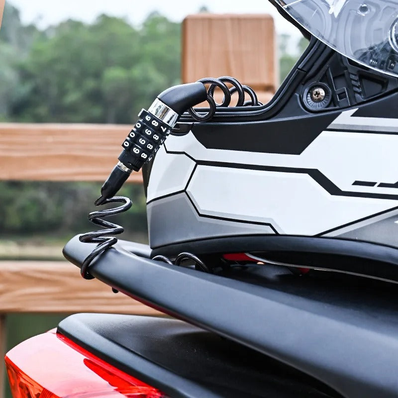 Helmet Lock with 4-Digit Keyless Code and 59-Inch Self-Coiling Cable, Waterproof