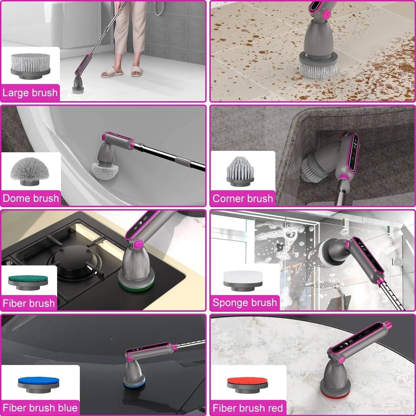 Cordless Spin Scrubber with Telescoping Handle and 7 Brush Heads, 120-Minute Runtime