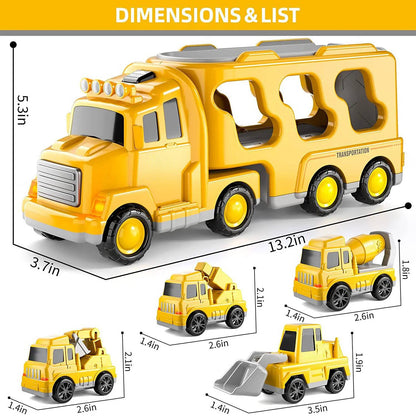 Construction Truck Set with Carrier Trailer and Friction Mini Vehicles, Lights for Ages 3+