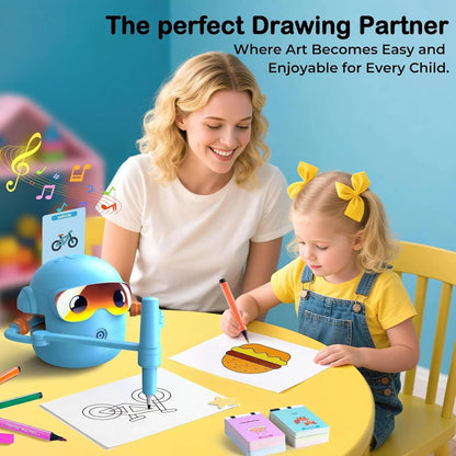 Drawing Robot for Kids with 100 Cards and 16 Washable Markers, Rechargeable STEM Toy