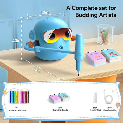 Drawing Robot for Kids with 100 Cards and 16 Washable Markers, Rechargeable STEM Toy