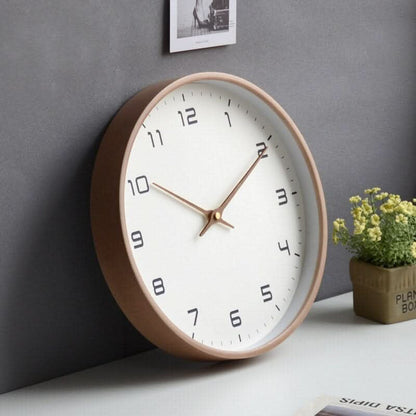 10-Inch Wooden Wall Clock with Silent Sweep and Slim Minimal Frame, Ready to Hang